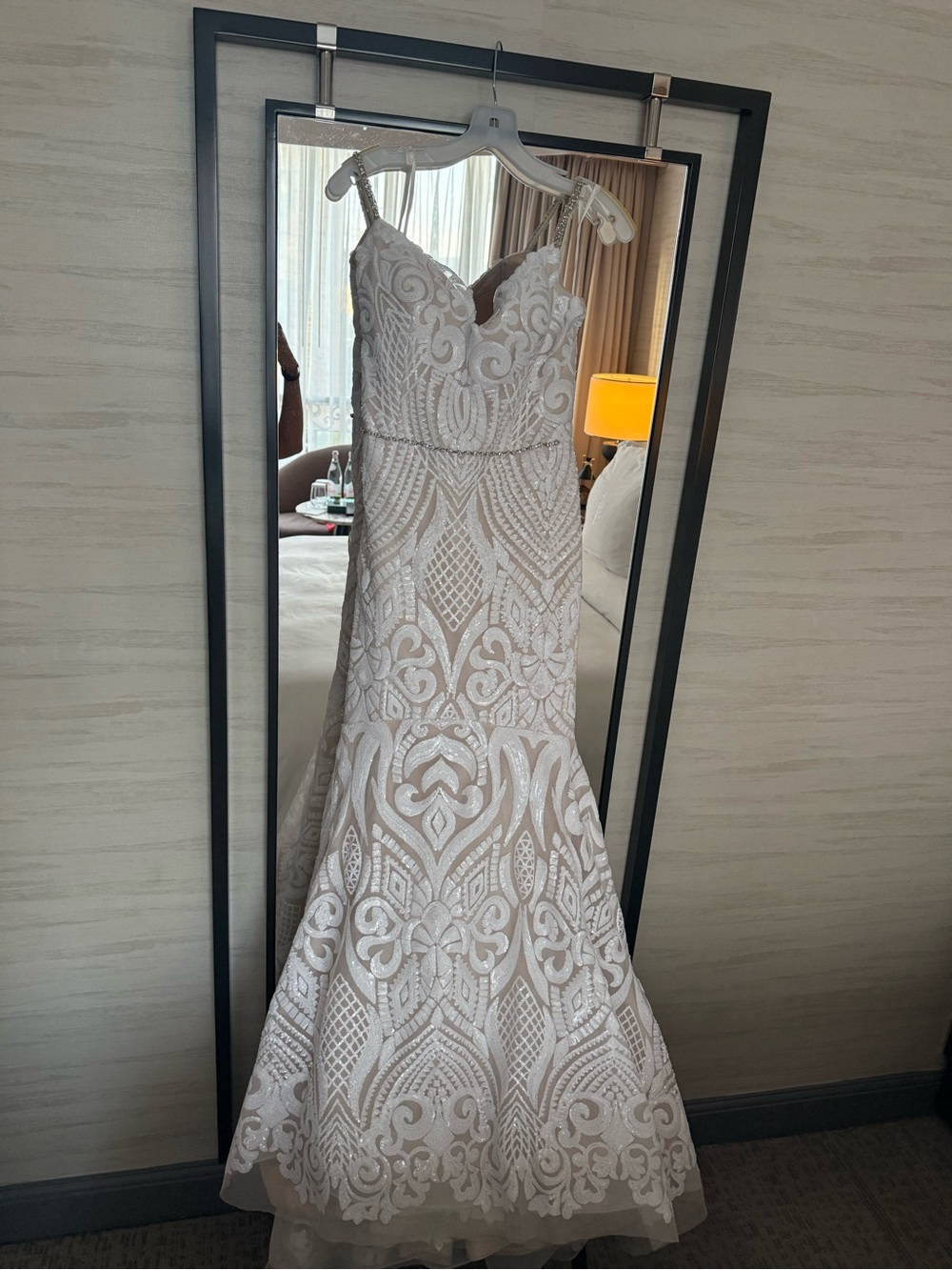 Blush by Hayley Paige White Lace Beaded Mermaid Gown